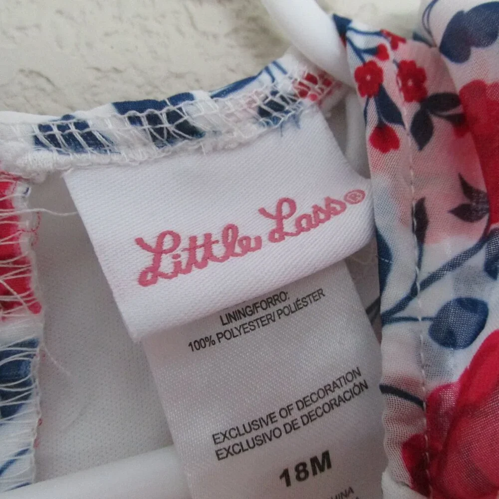 Little Lass Sheer Romper Girls Size 18M Red White Blue Patriotic Floral July 4th
